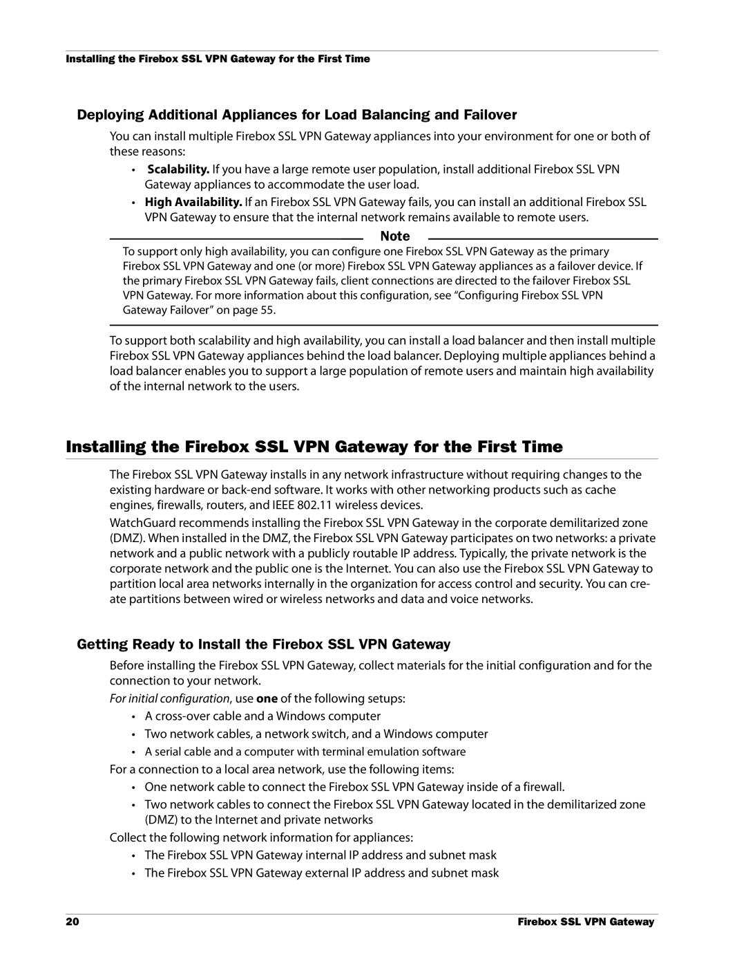 WatchGuard Technologies manual Installing the Firebox SSL VPN Gateway for the First Time 