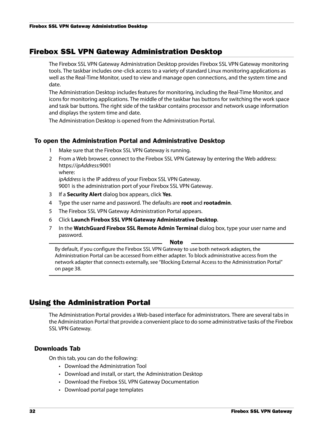WatchGuard Technologies Firebox SSL VPN Gateway Administration Desktop, Using the Administration Portal, Downloads Tab 