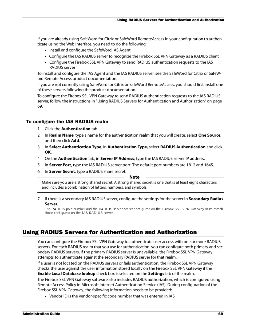 WatchGuard Technologies SSL VPN manual Using Radius Servers for Authentication and Authorization 