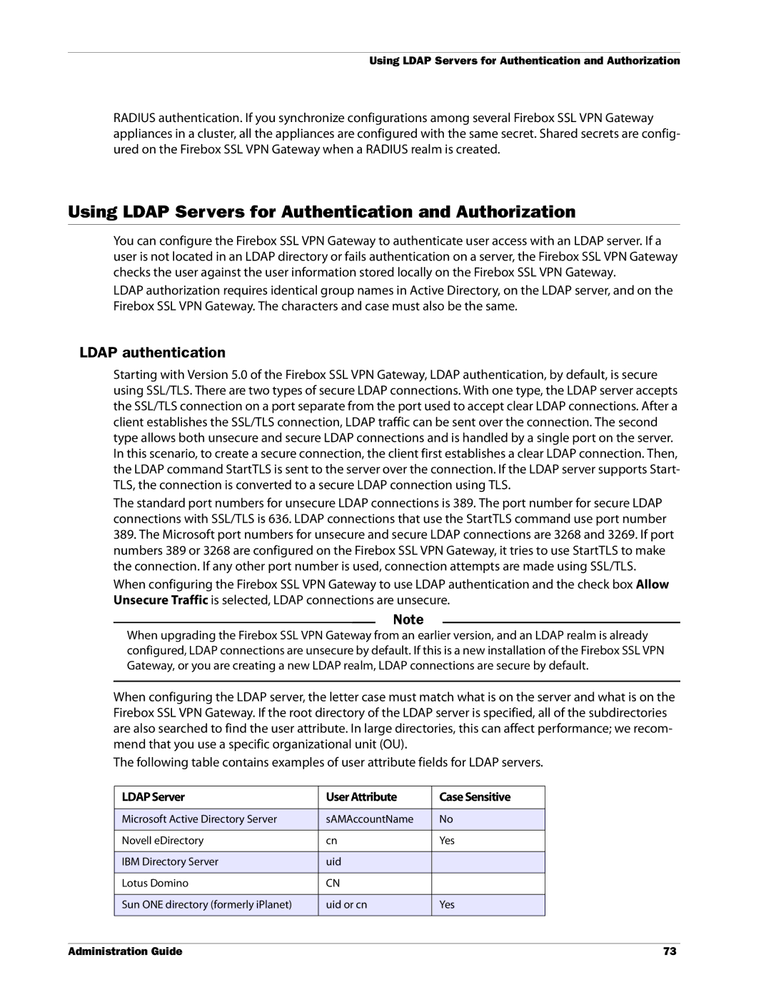 WatchGuard Technologies SSL VPN manual Using Ldap Servers for Authentication and Authorization, Ldap authentication 