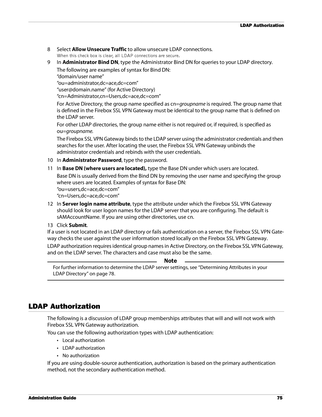 WatchGuard Technologies SSL VPN manual Ldap Authorization 