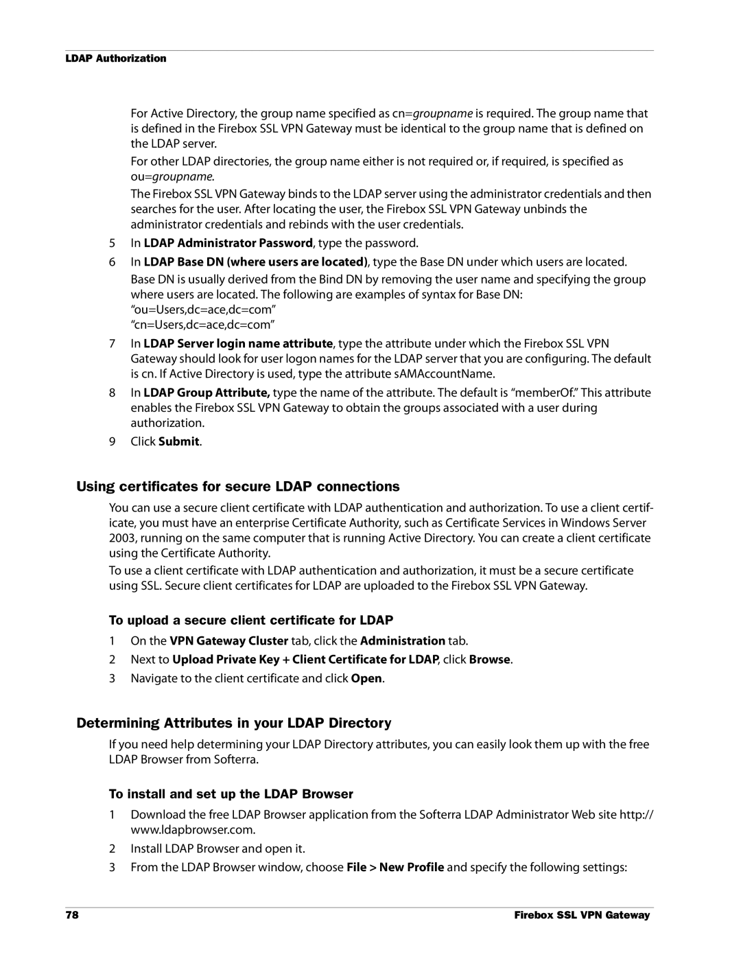 WatchGuard Technologies SSL VPN Using certificates for secure Ldap connections, To install and set up the Ldap Browser 