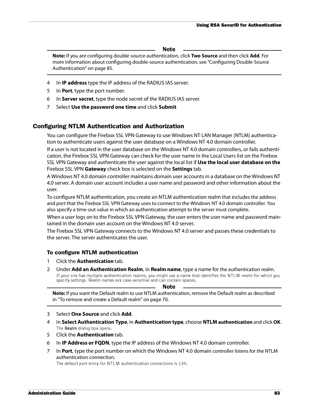 WatchGuard Technologies SSL VPN manual Configuring Ntlm Authentication and Authorization, To configure Ntlm authentication 