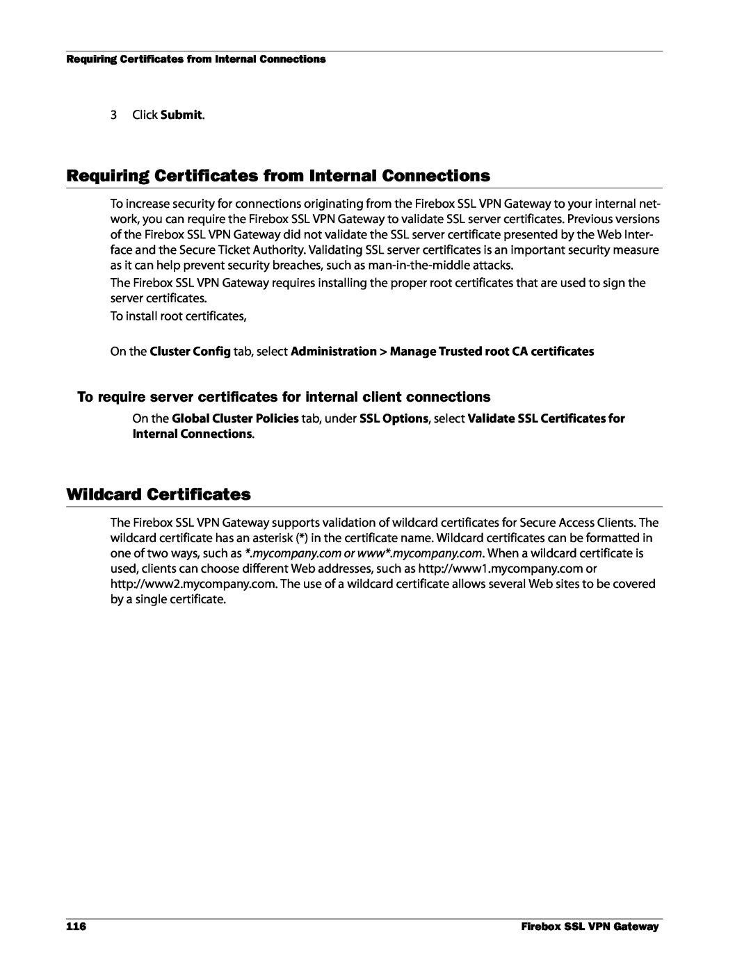 WatchGuard Technologies SSL VPN manual Requiring Certificates from Internal Connections, Wildcard Certificates 