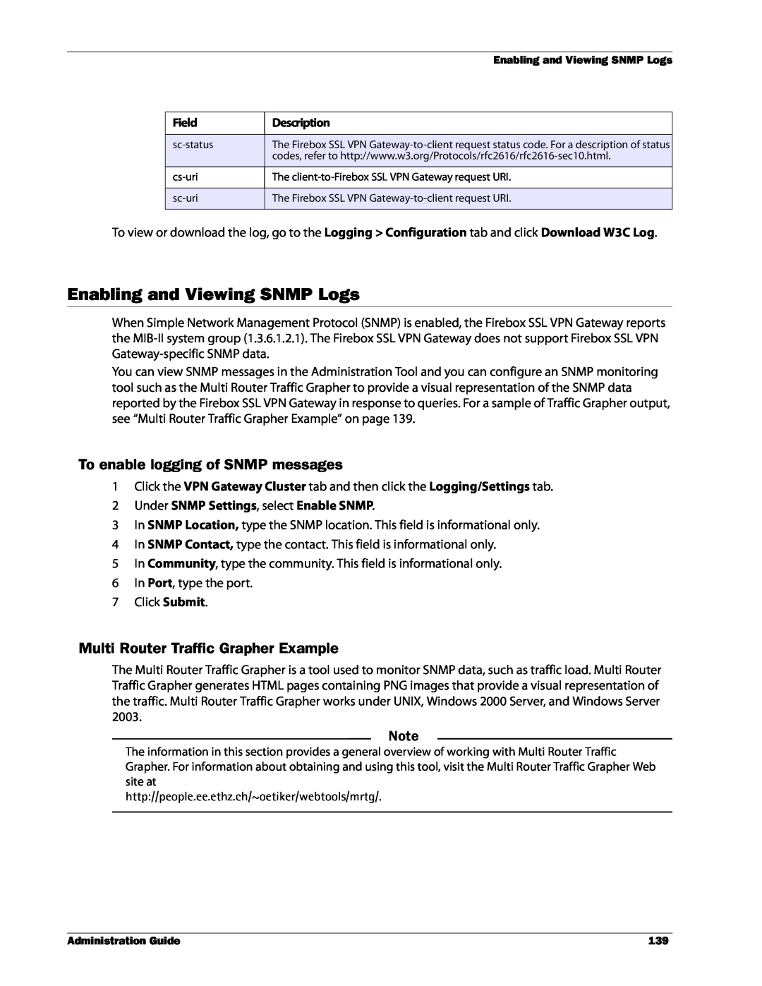 WatchGuard Technologies SSL VPN manual Enabling and Viewing SNMP Logs, To enable logging of SNMP messages 