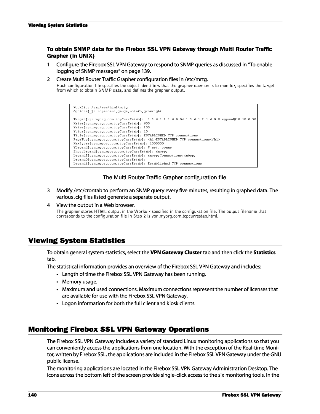 WatchGuard Technologies manual Viewing System Statistics, Monitoring Firebox SSL VPN Gateway Operations 