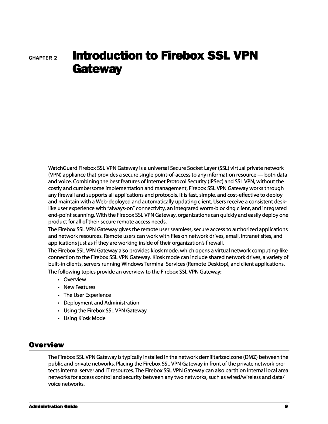 WatchGuard Technologies manual Introduction to Firebox SSL VPN Gateway, Overview 