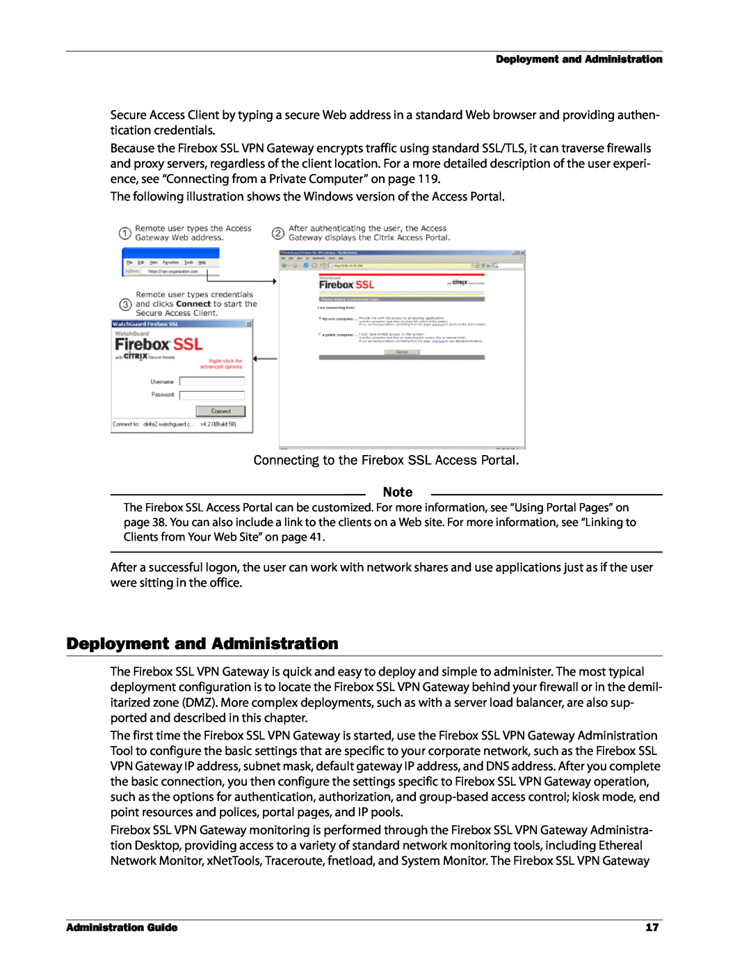 WatchGuard Technologies SSL VPN manual Deployment and Administration, Connecting to the Firebox SSL Access Portal 