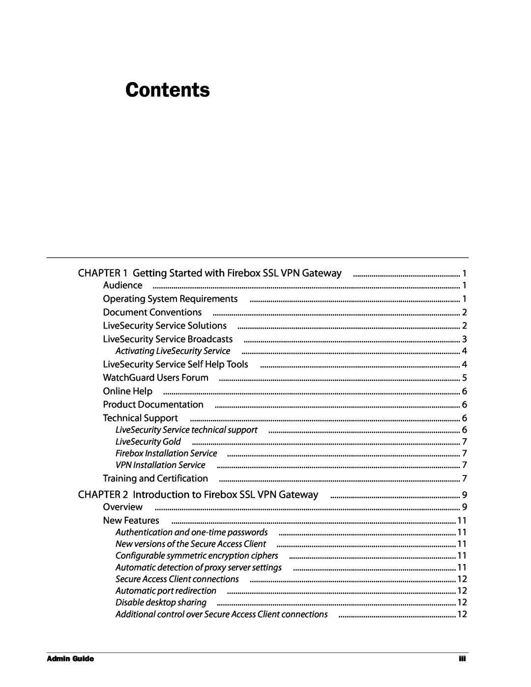 WatchGuard Technologies SSL VPN manual Contents 