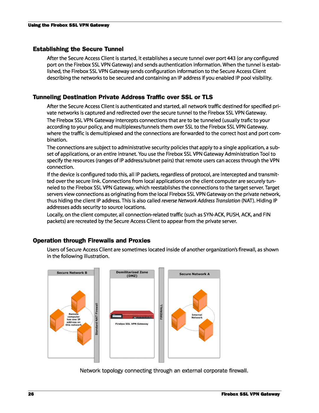 WatchGuard Technologies SSL VPN manual Establishing the Secure Tunnel, Operation through Firewalls and Proxies 