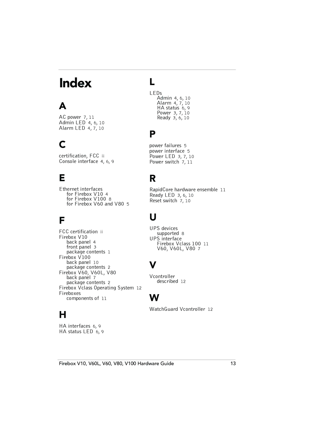 WatchGuard Technologies V80, V60L, V100 manual Index 