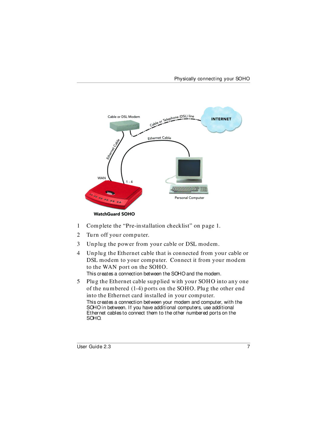 WatchGuard Technologies WatchGuard SOHO and SOHO | tc manual This creates a connection between the Soho and the modem 