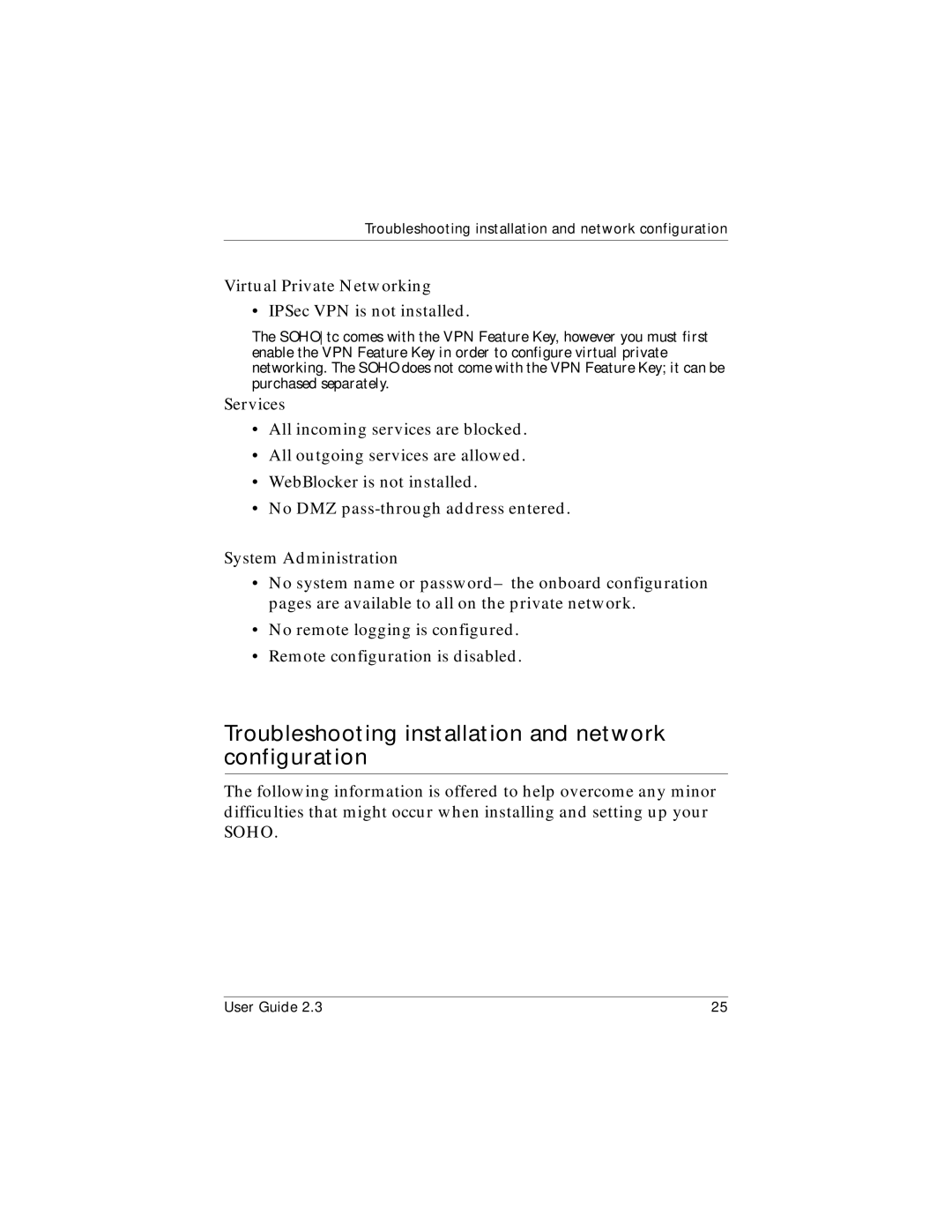 WatchGuard Technologies WatchGuard SOHO and SOHO | tc manual Troubleshooting installation and network configuration 