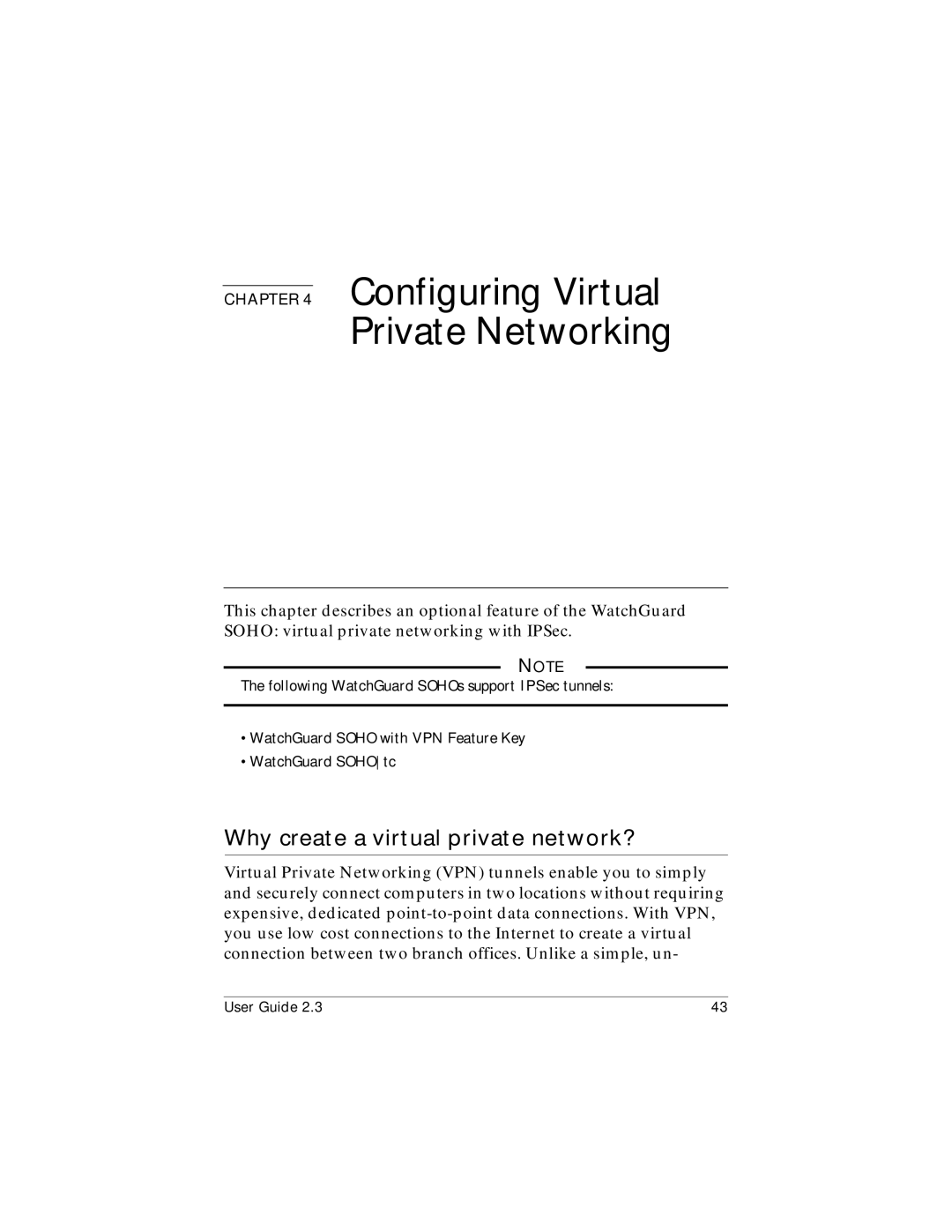 WatchGuard Technologies WatchGuard SOHO and SOHO | tc manual Configuring Virtual Private Networking 