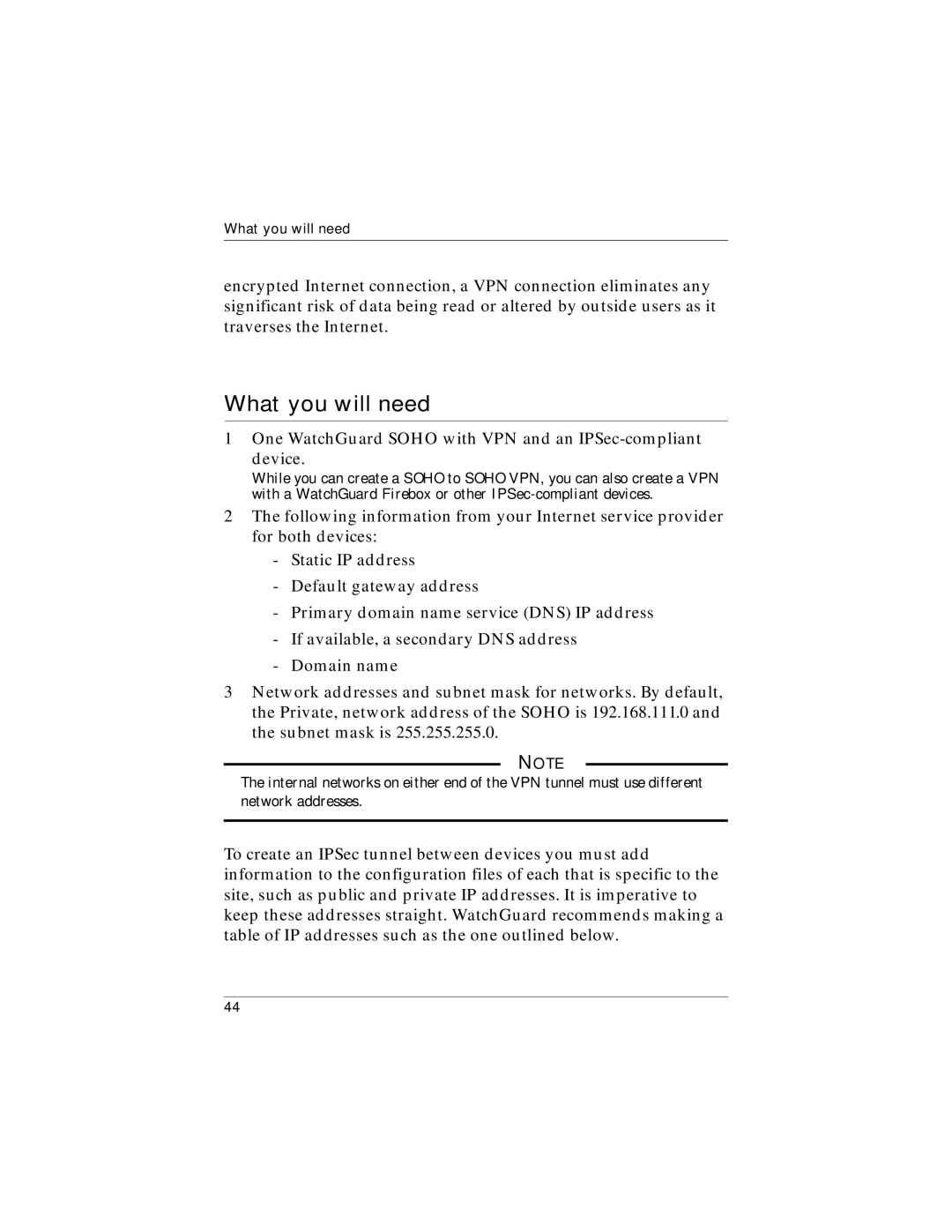 WatchGuard Technologies WatchGuard SOHO and SOHO | tc manual What you will need 