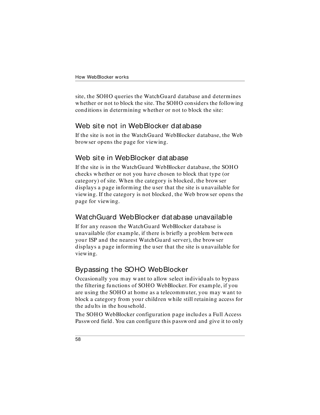 WatchGuard Technologies WatchGuard SOHO and SOHO | tc Web site not in WebBlocker database, Web site in WebBlocker database 