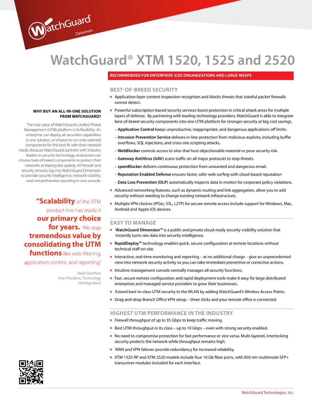 WatchGuard Technologies WG152071 manual WatchGuard XTM 1520, 1525 