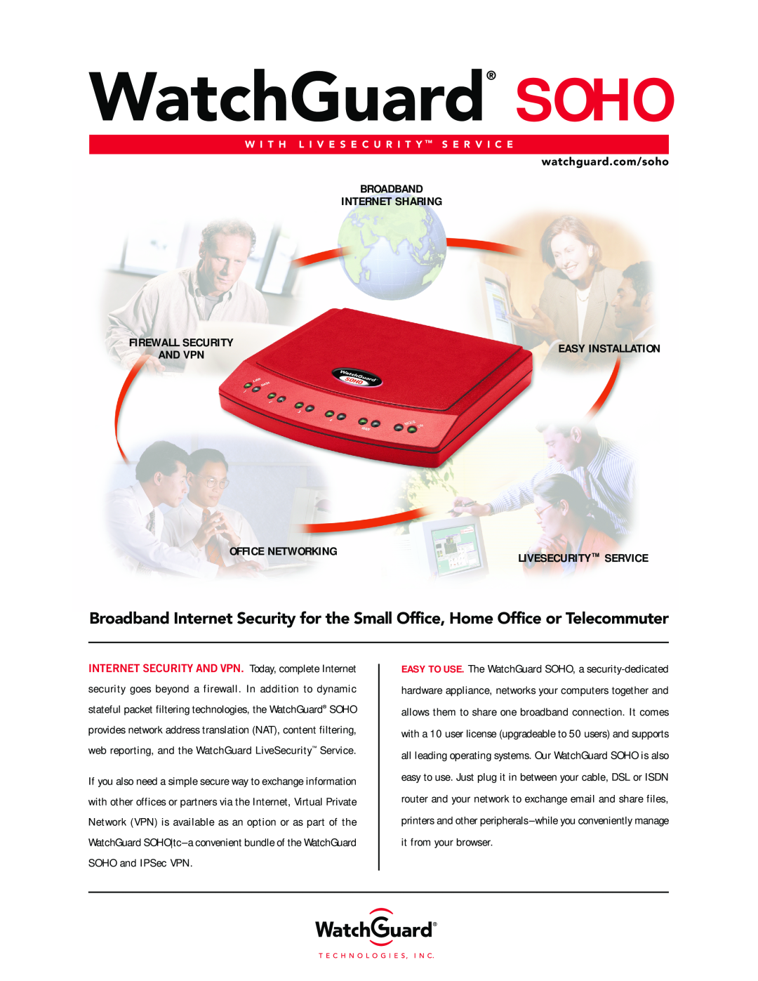 WatchGuard Technologies WG2500 manual W I T H L I V E S E C U R I T Y S E R V I C E, Firewall Security, Easy Installation 