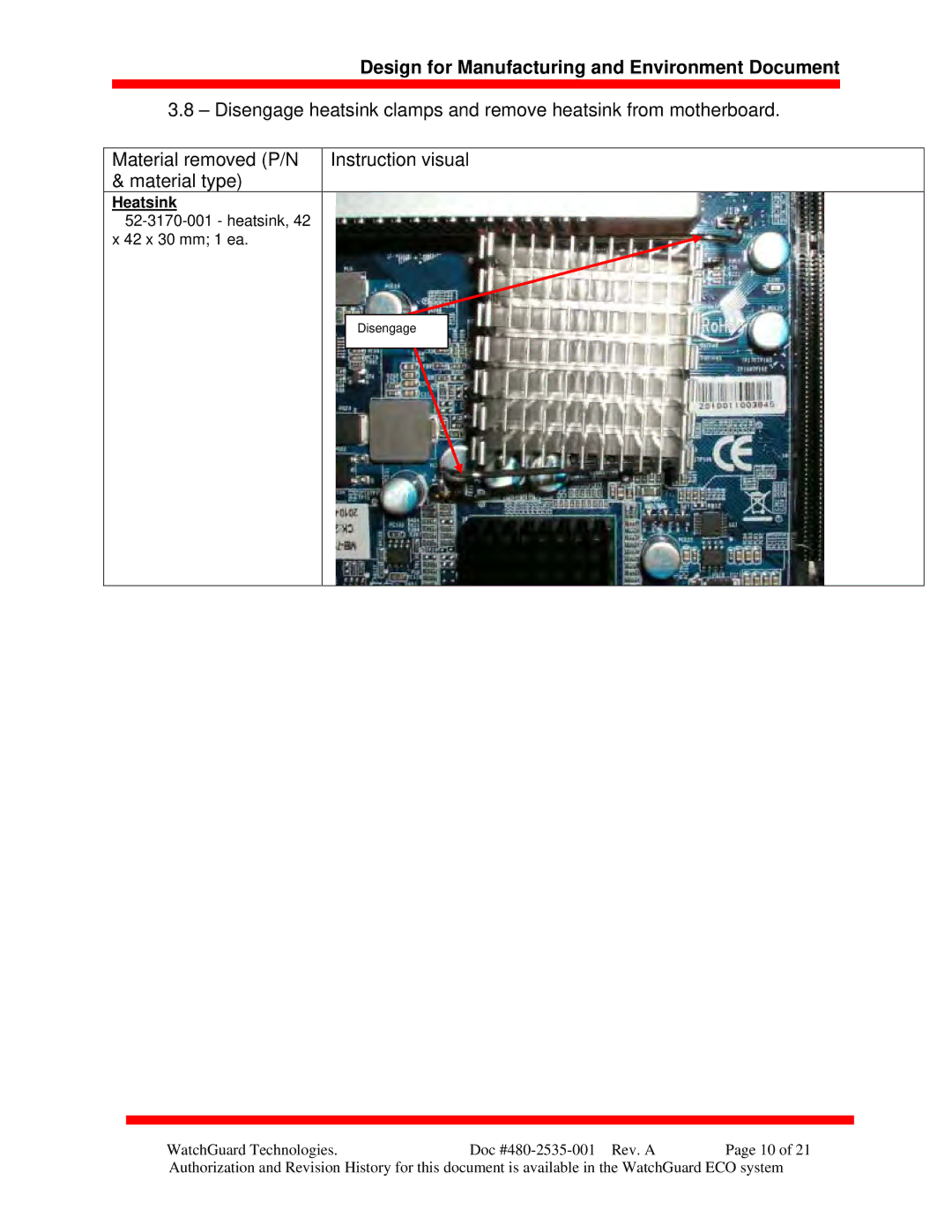 WatchGuard Technologies XTM 5 Series manual Heatsink 