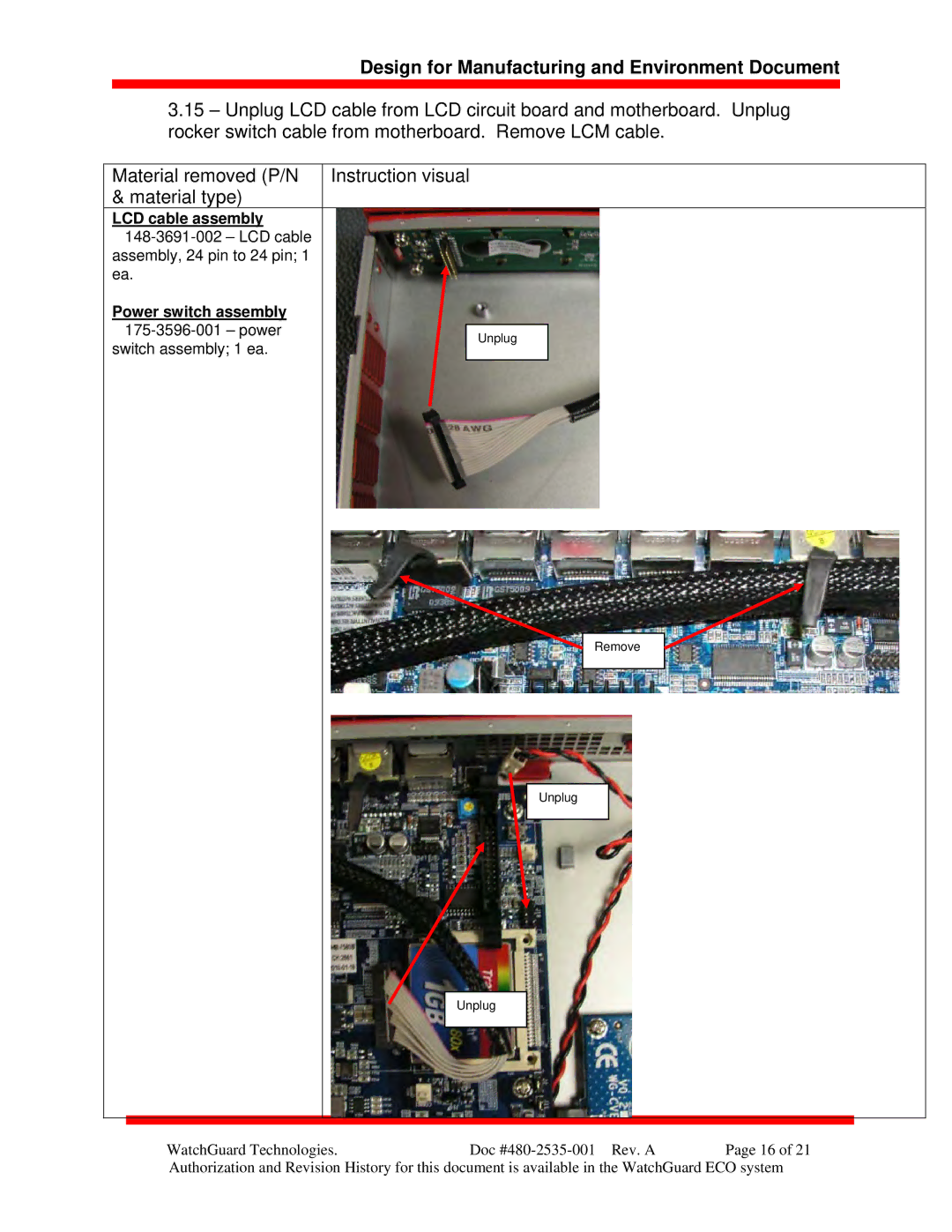 WatchGuard Technologies XTM 5 Series manual LCD cable assembly148-3691-002 LCD cable 