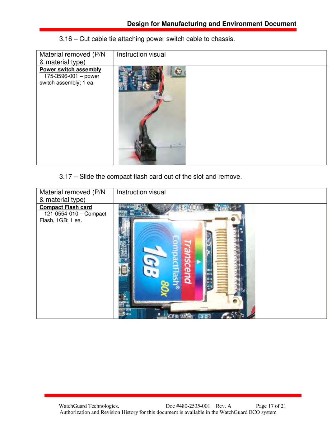 WatchGuard Technologies XTM 5 Series manual Compact Flash card121-0554-010 Compact 