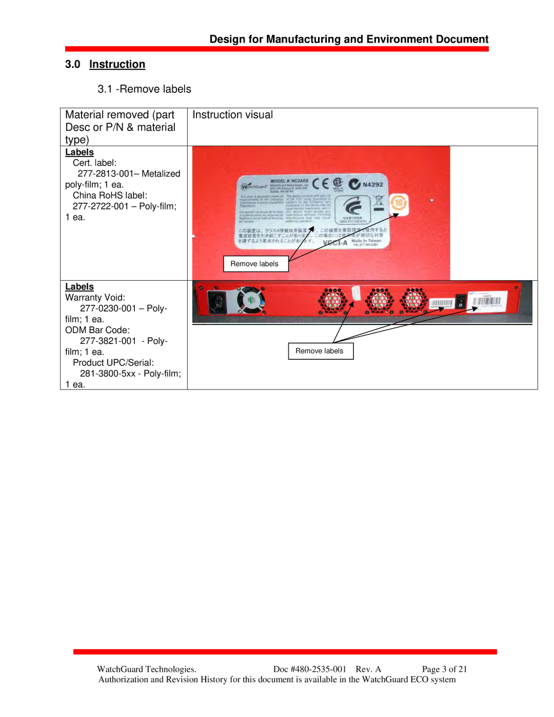 WatchGuard Technologies XTM 5 Series manual Labels Warranty Void 