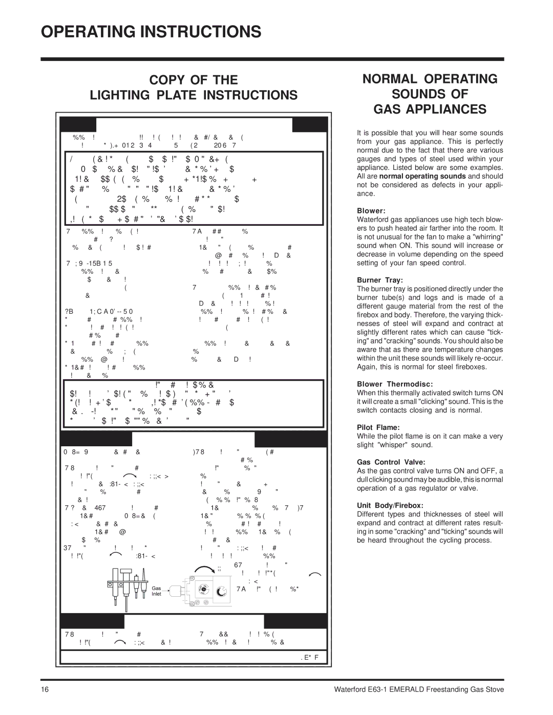 Waterford Appliances E63-NG1 installation manual Copy Lighting Plate Instructions, Normal Operating Sounds GAS Appliances 