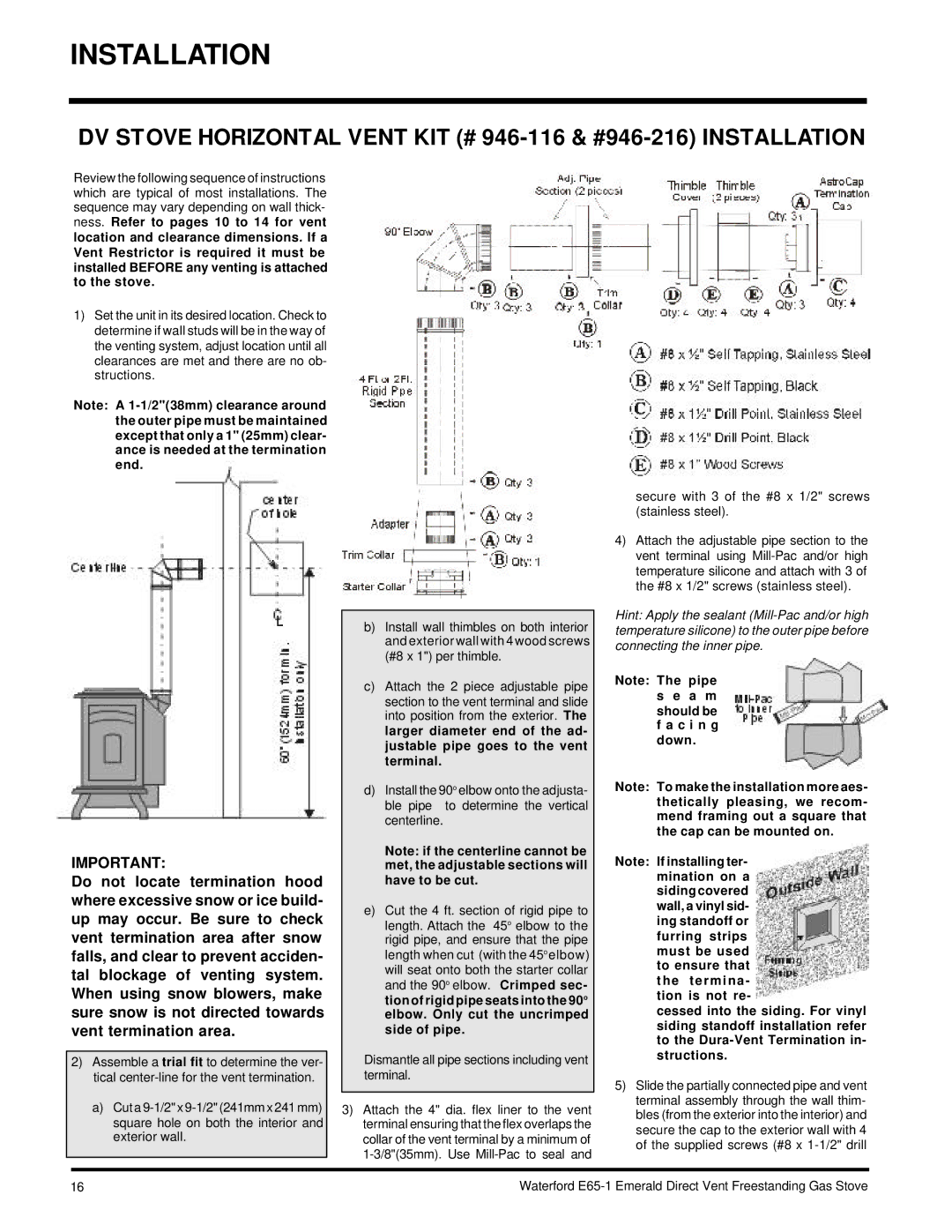 Waterford Appliances E65-NG1, E65-LP1 installation manual Installation 