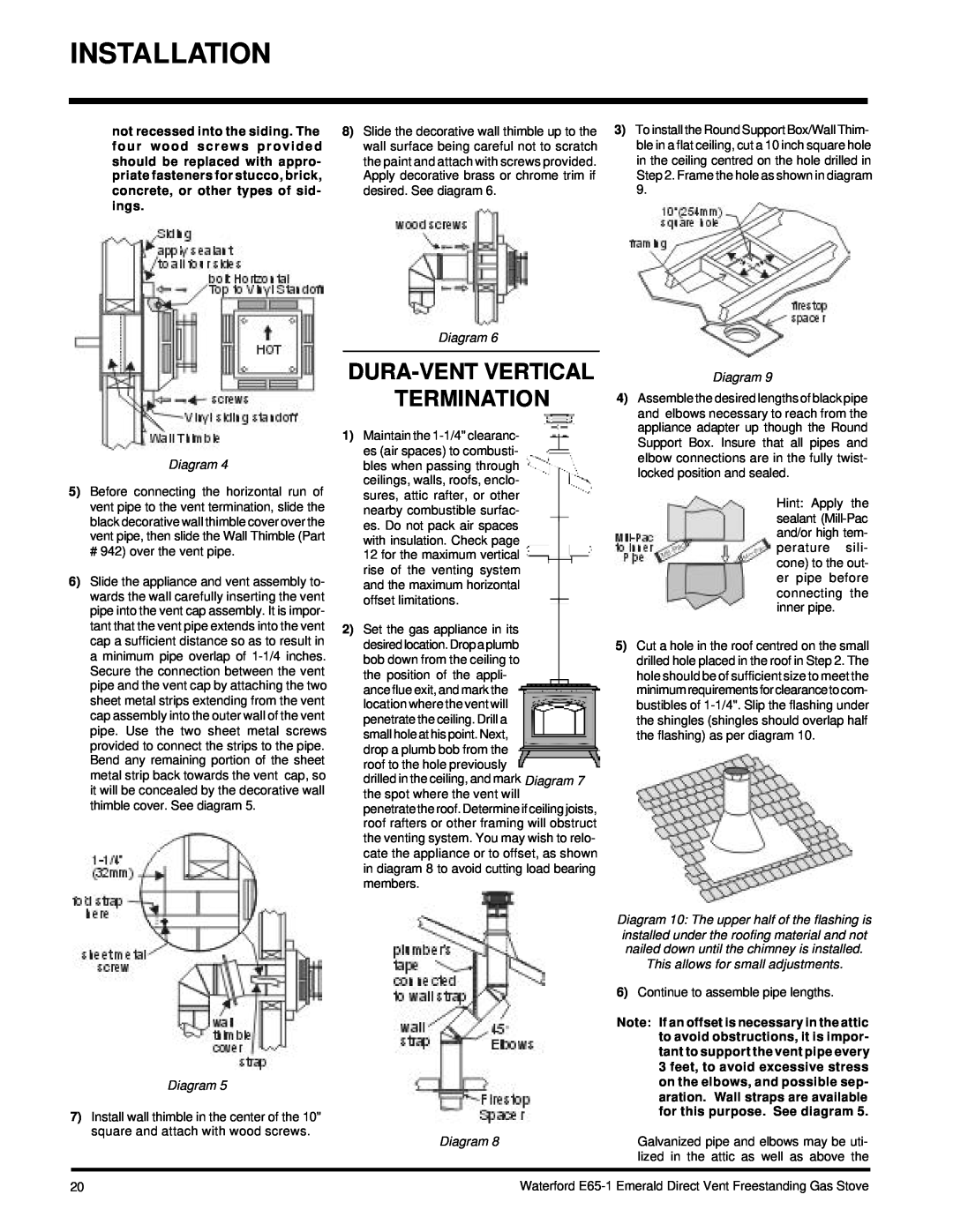 Waterford Appliances E65-NG1, E65-LP1 Dura-Ventvertical Termination, Diagram, This allows for small adjustments 