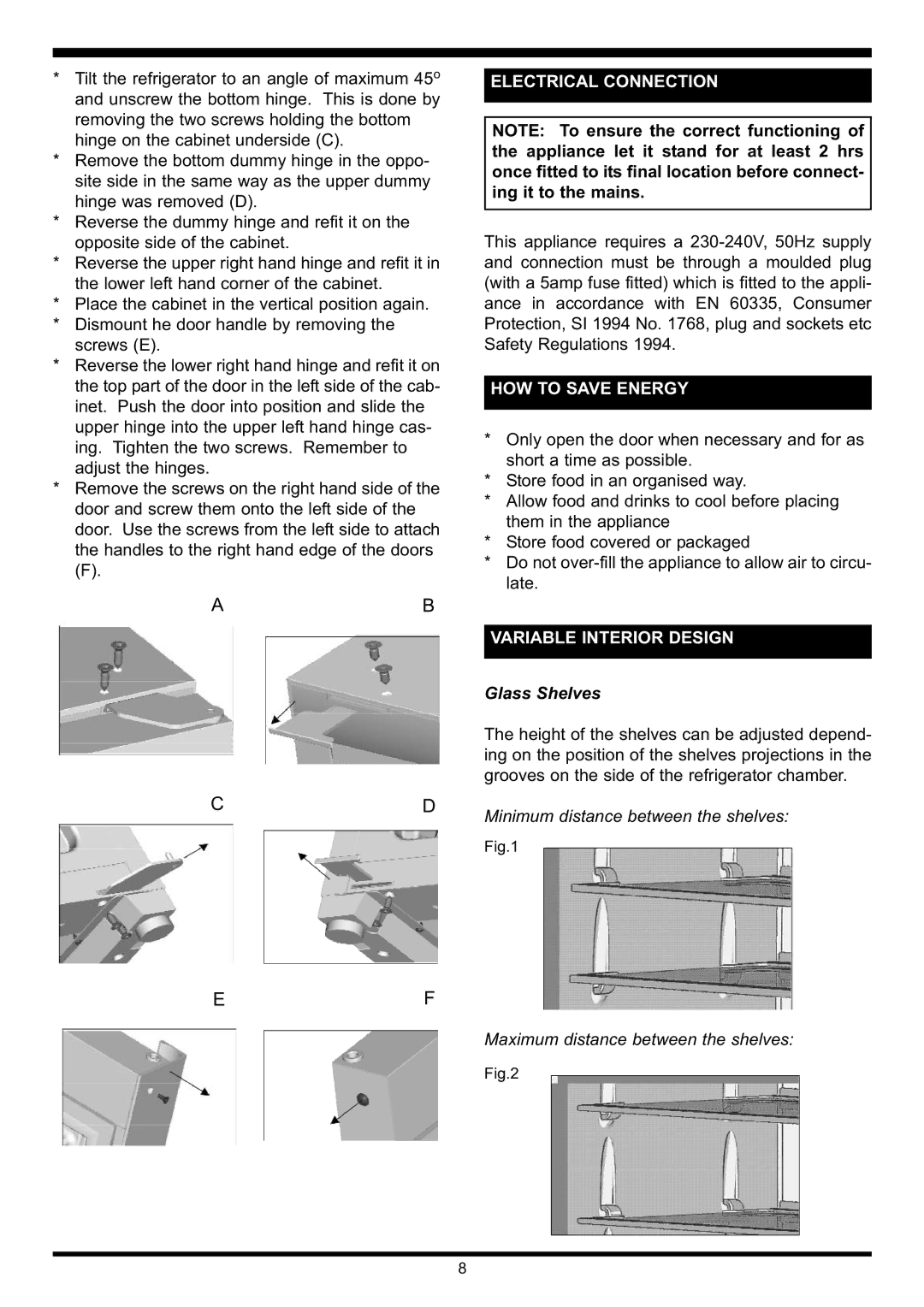 Waterford Appliances Free Standing Refrigerator manual Electrical Connection, HOW to Save Energy, Variable Interior Design 