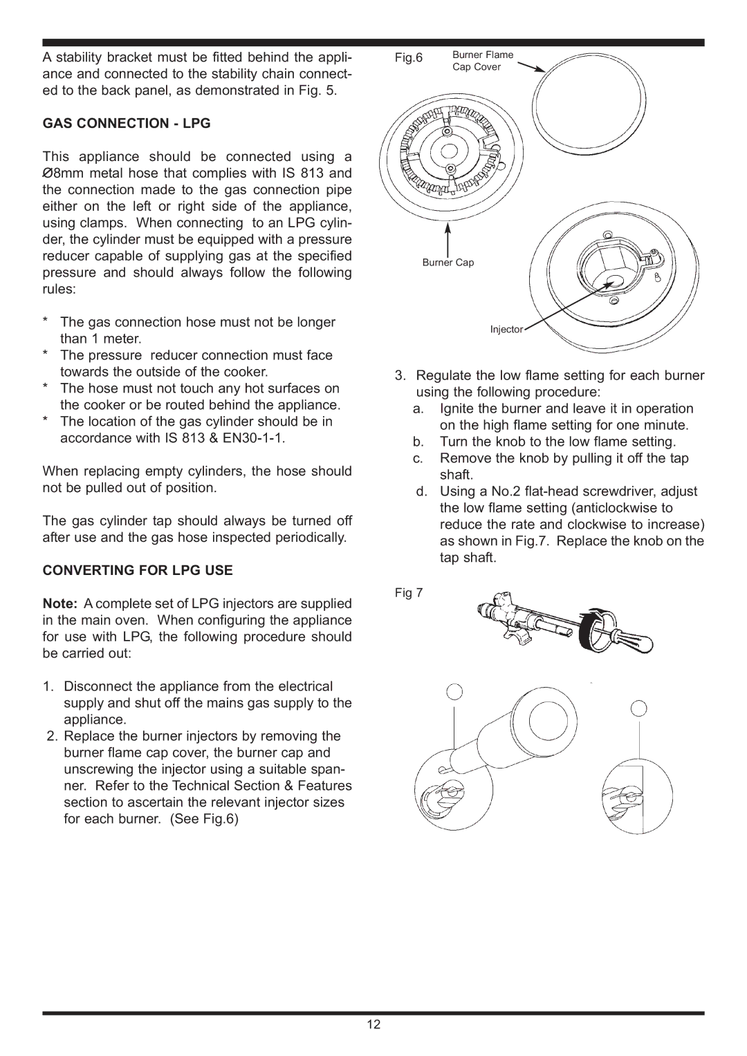 Waterford Appliances Stainless Stell Cooker manual GAS Connection LPG, Converting for LPG USE 