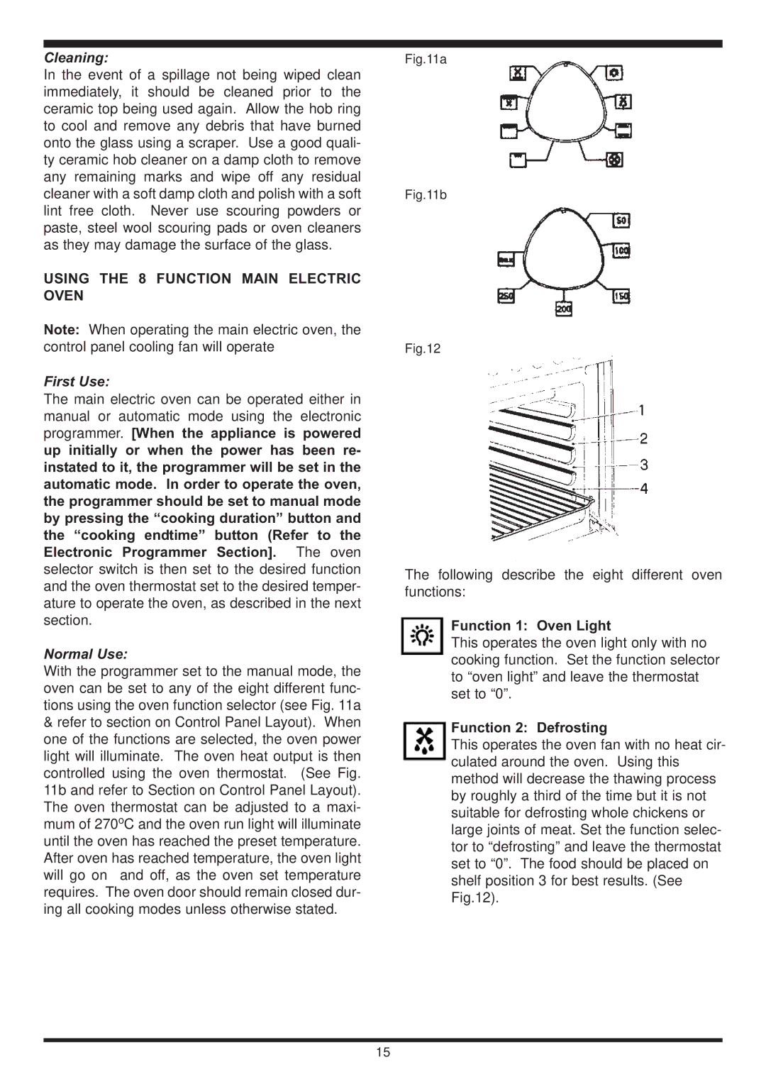 Waterford Appliances Stainless Stell Cooker manual Cleaning, Using the 8 Function Main Electric Oven, Normal Use 