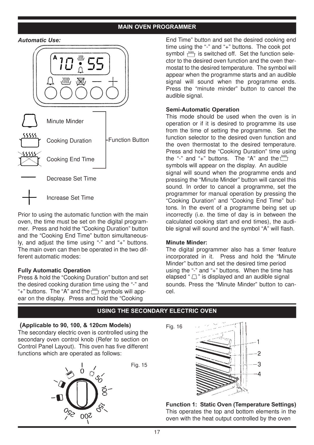 Waterford Appliances Stainless Stell Cooker manual Main Oven Programmer, Automatic Use, Using the Secondary Electric Oven 