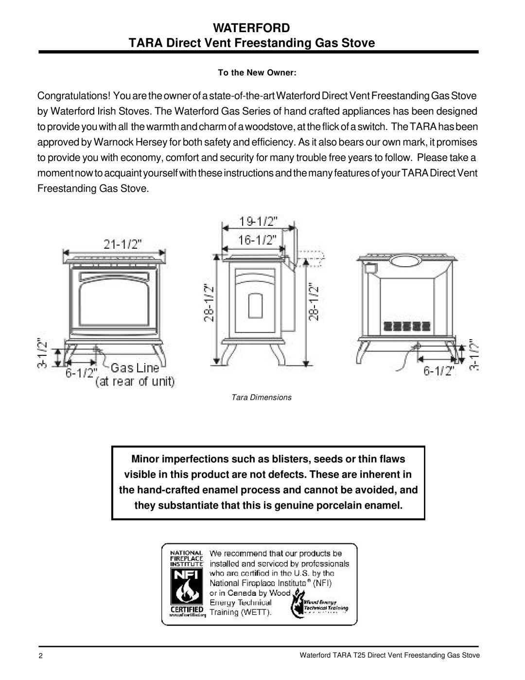 Waterford Appliances T25-NG, T25-LP installation manual Waterford, To the New Owner 