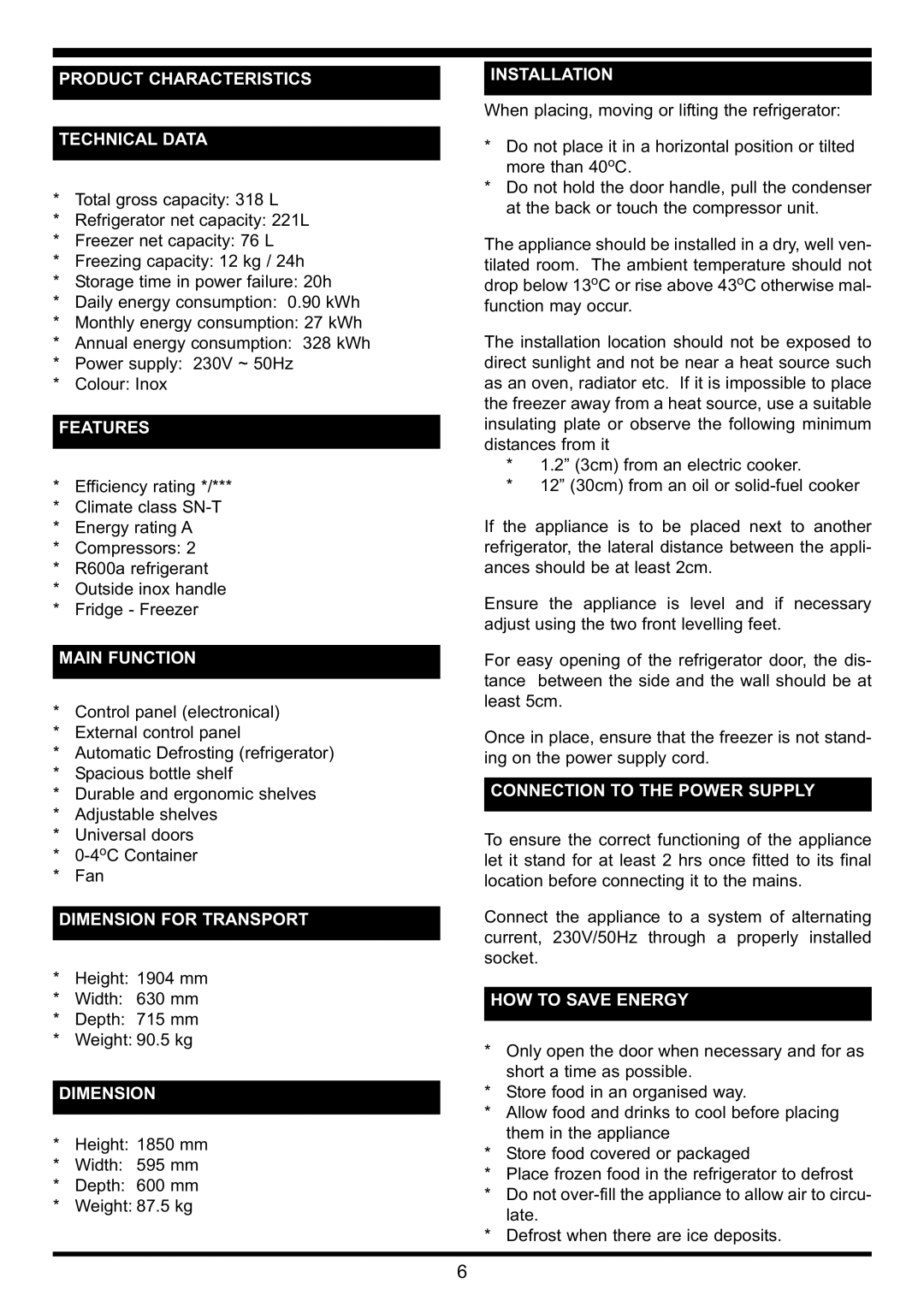 Waterford Precision Cycles Freestanding 30 Product Characteristics Technical Data, Features, Main Function, Dimension 