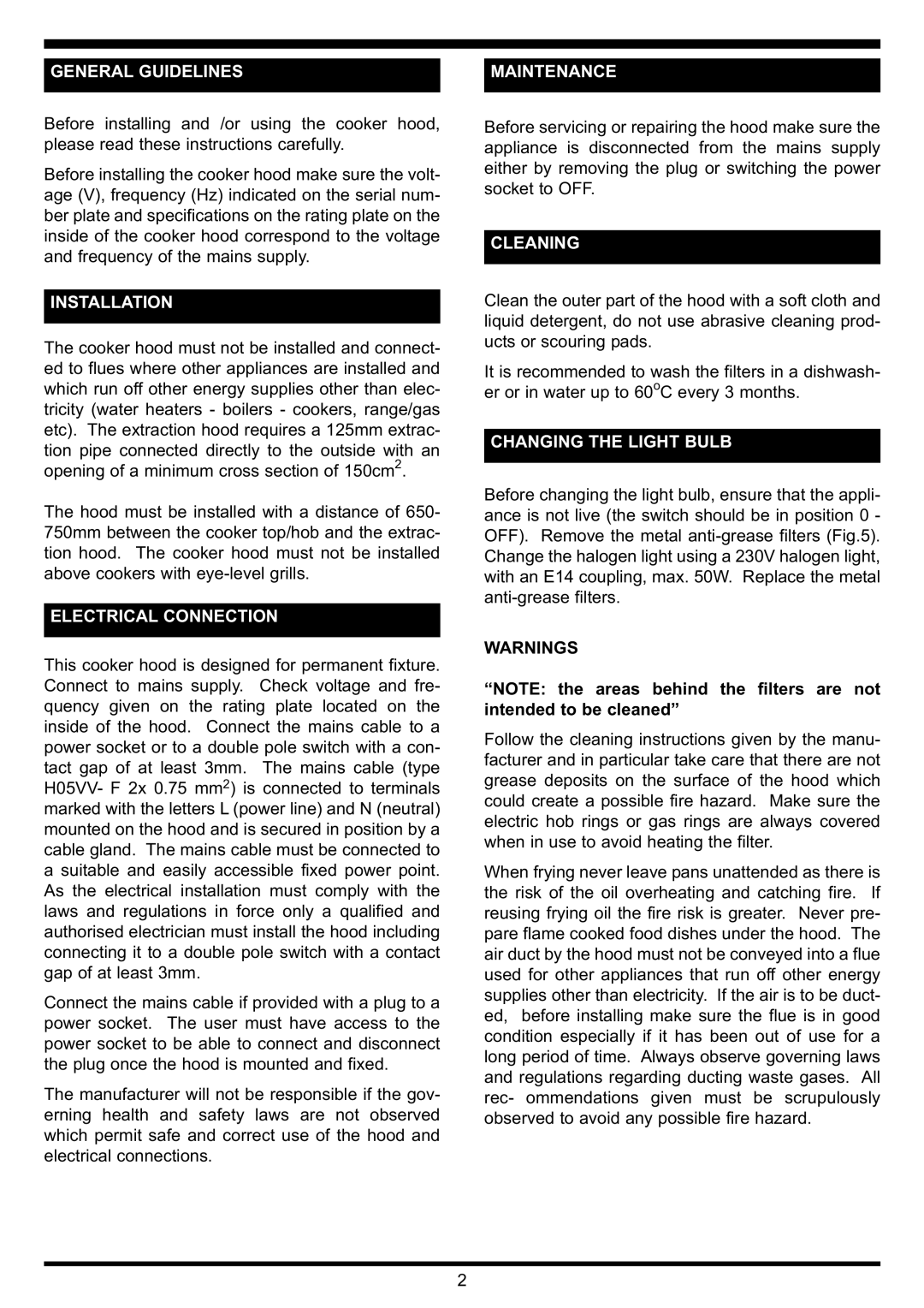 Waterford Precision Cycles Glass Island Hood General Guidelines Maintenance, Installation, Electrical Connection, Cleaning 