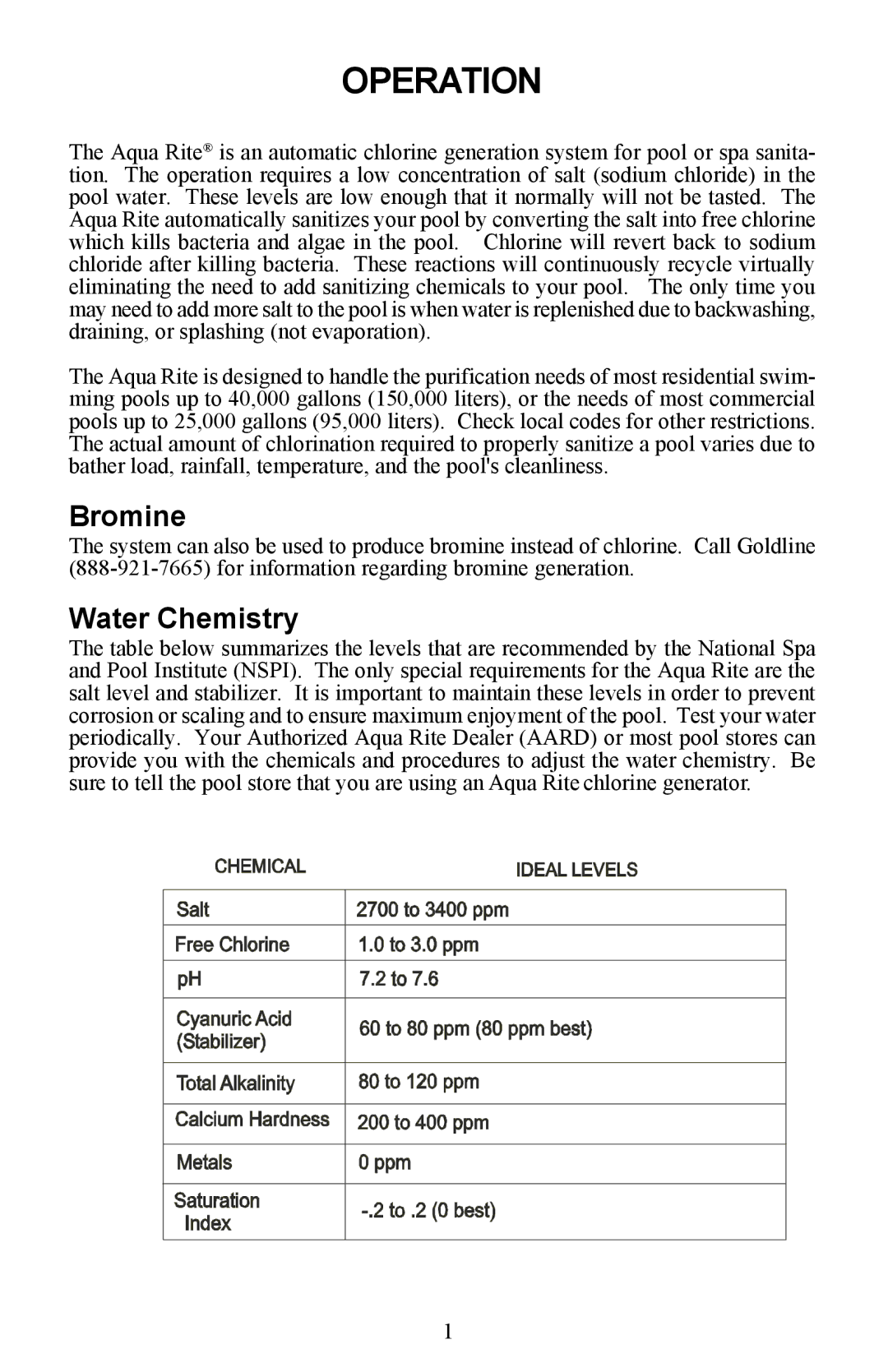 Waterpik Technologies Electronic Chlorine Generator manual Bromine, Water Chemistry 