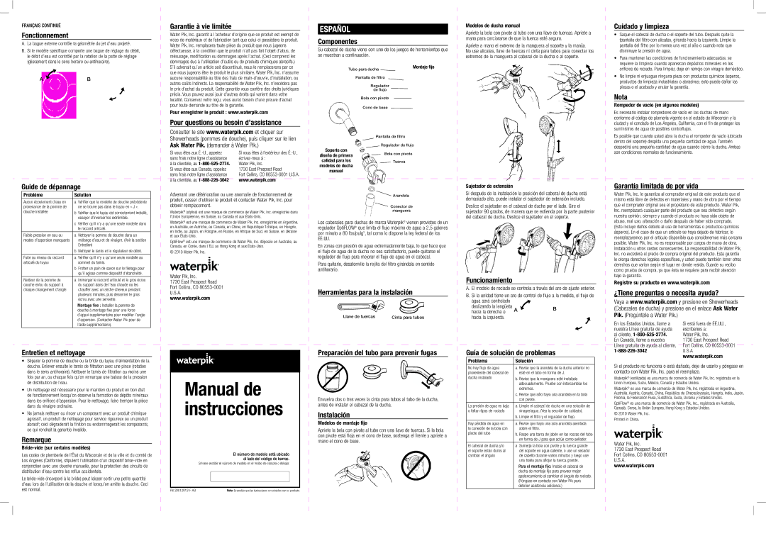 Waterpik Technologies FN 20012813-F AB Fonctionnement, Guide de dépannage, Entretien et nettoyage, Remarque, Componentes 