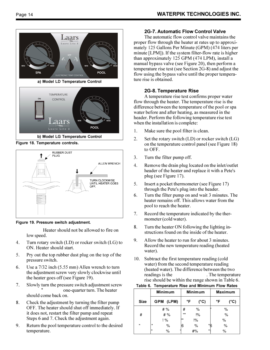 Waterpik Technologies LG, LD operation manual 2G-7. Automatic Flow Control Valve, 2G-8. Temperature Rise 