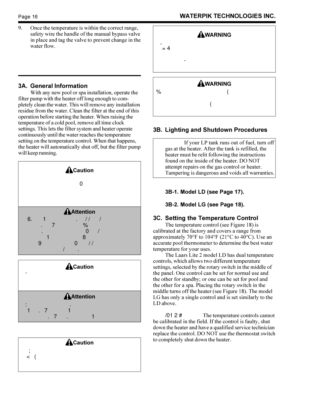 Waterpik Technologies LG, LD operation manual 3A. General Information, 3B. Lighting and Shutdown Procedures 