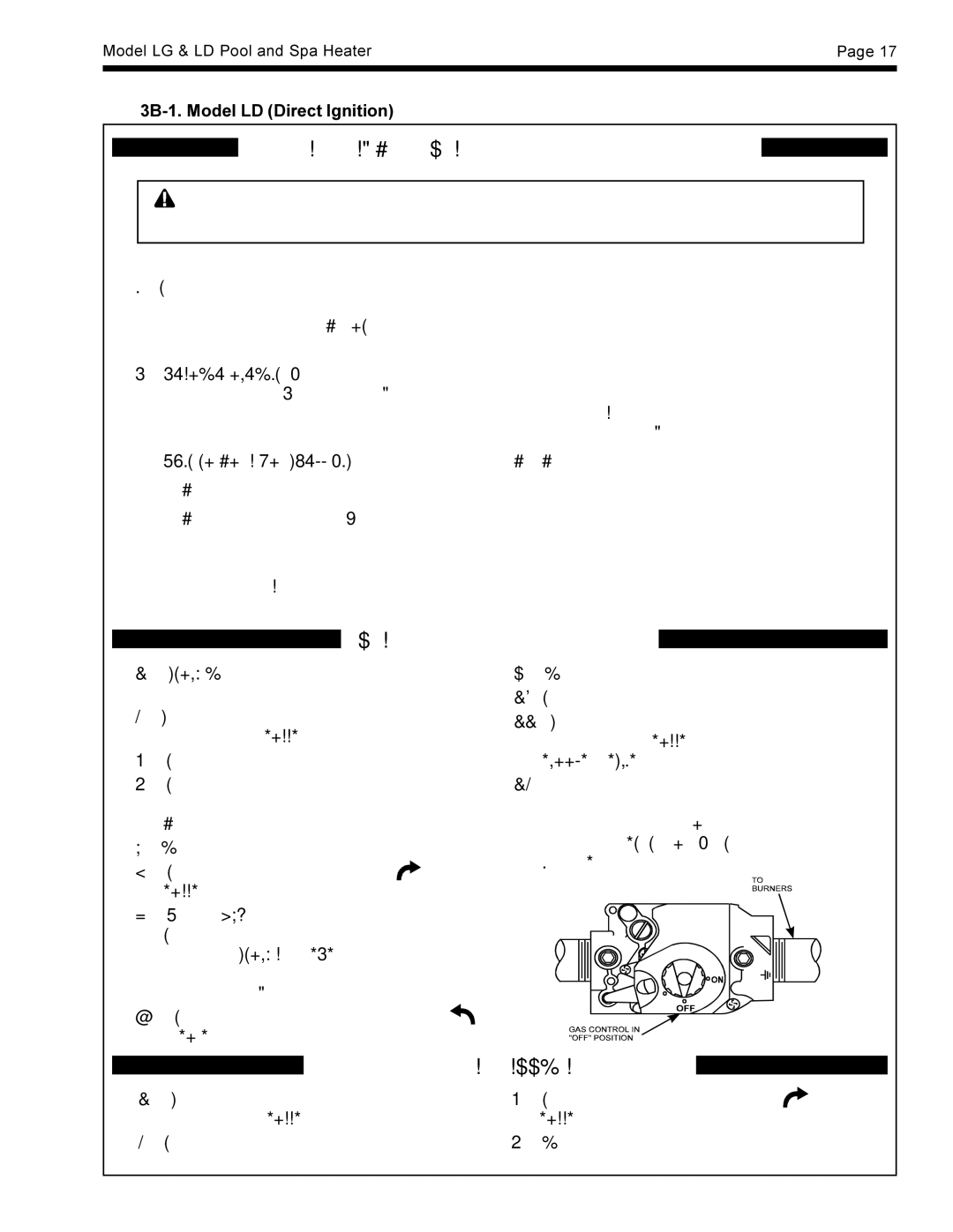 Waterpik Technologies LG operation manual 3B-1. Model LD Direct Ignition, Do not try to light any appliance 