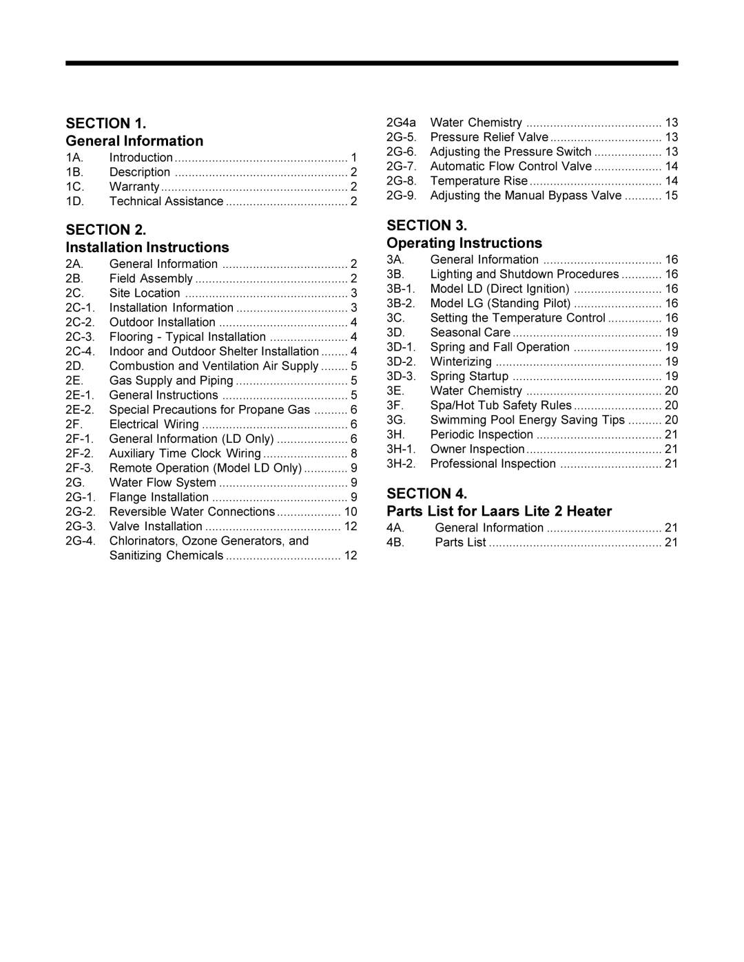 Waterpik Technologies LG, LD operation manual Table of Contents 