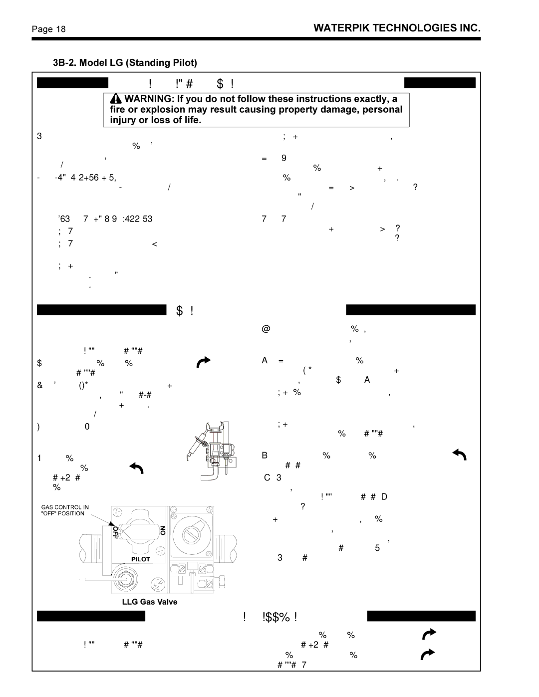 Waterpik Technologies LD operation manual 3B-2. Model LG Standing Pilot, What to do if YOU Smell GAS 