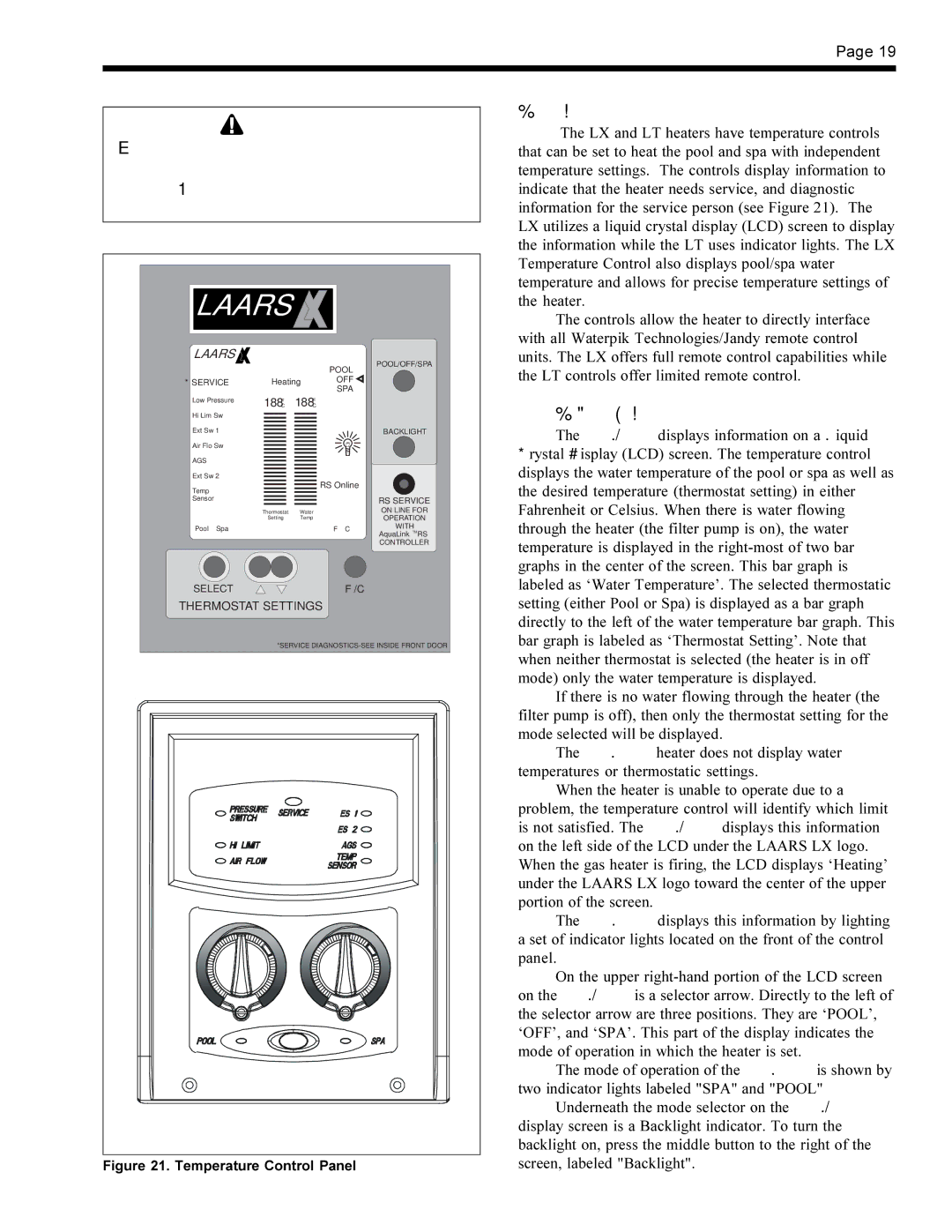 Waterpik Technologies pool/spa heater warranty 3B. Temperature Controls, 3B-1. Information Displayed 