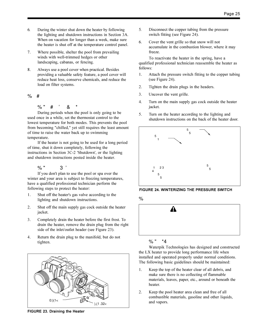 Waterpik Technologies pool/spa heater warranty 3G. Seasonal Care 3G-1. Spring and Fall Operation, 3G-2. Winterizing 