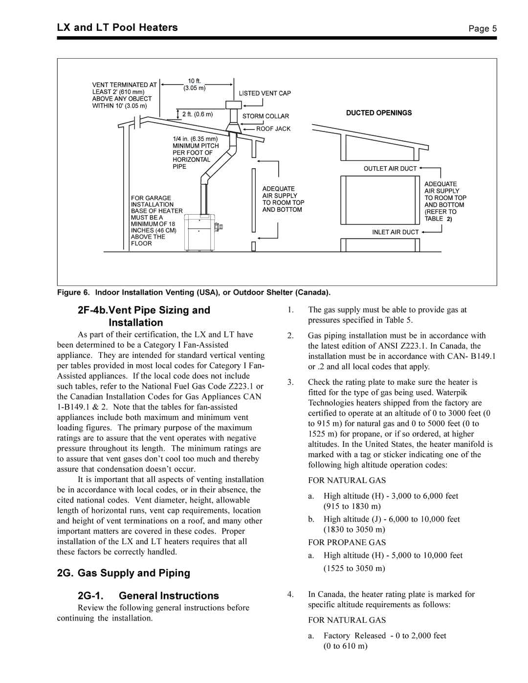 Waterpik Technologies pool/spa heater warranty 2F-4b.Vent Pipe Sizing Installation 