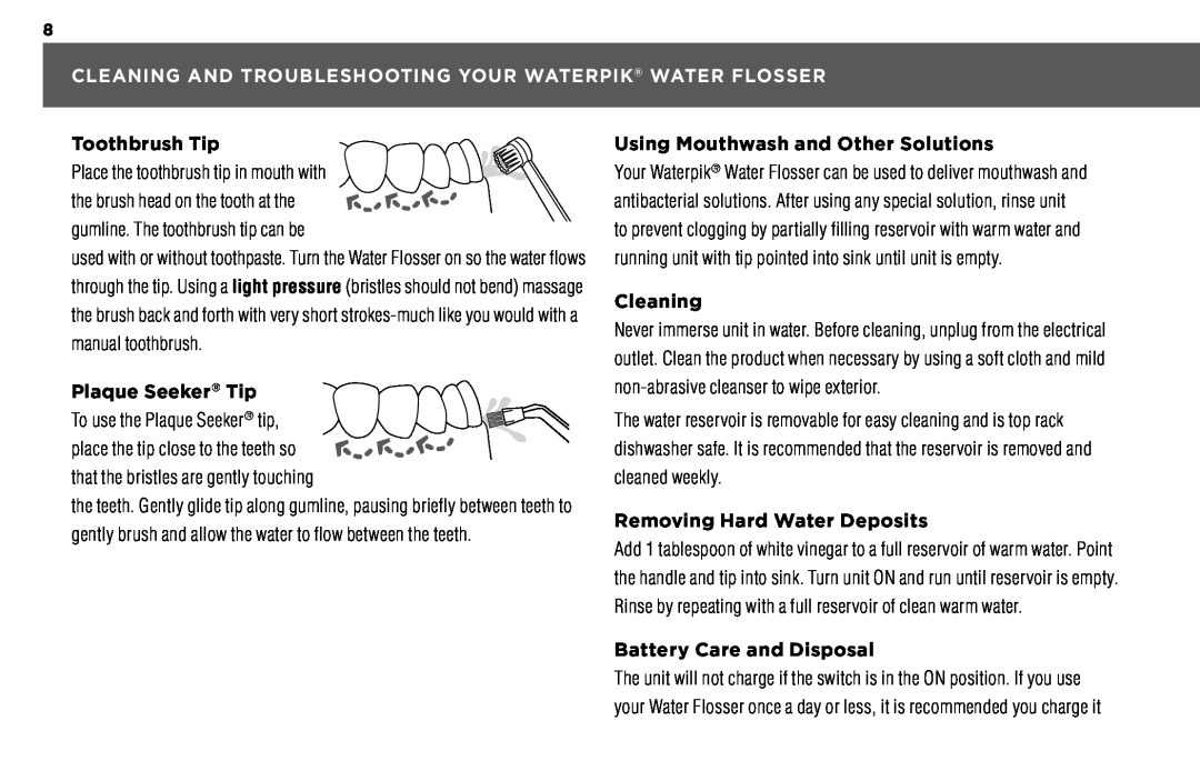 Waterpik Technologies WP-460 Cleaning And Troubleshooting Your Waterpik Water Flosser, Toothbrush Tip, Plaque Seeker Tip 