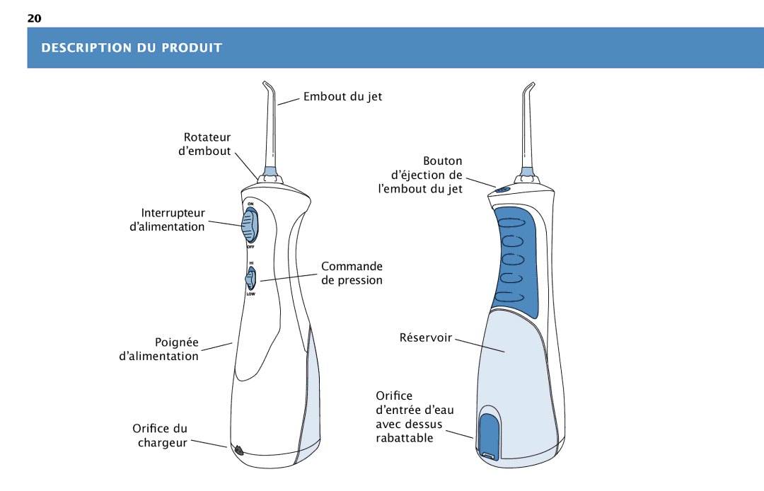 Waterpik Technologies WP-450 manual Description DU Produit 