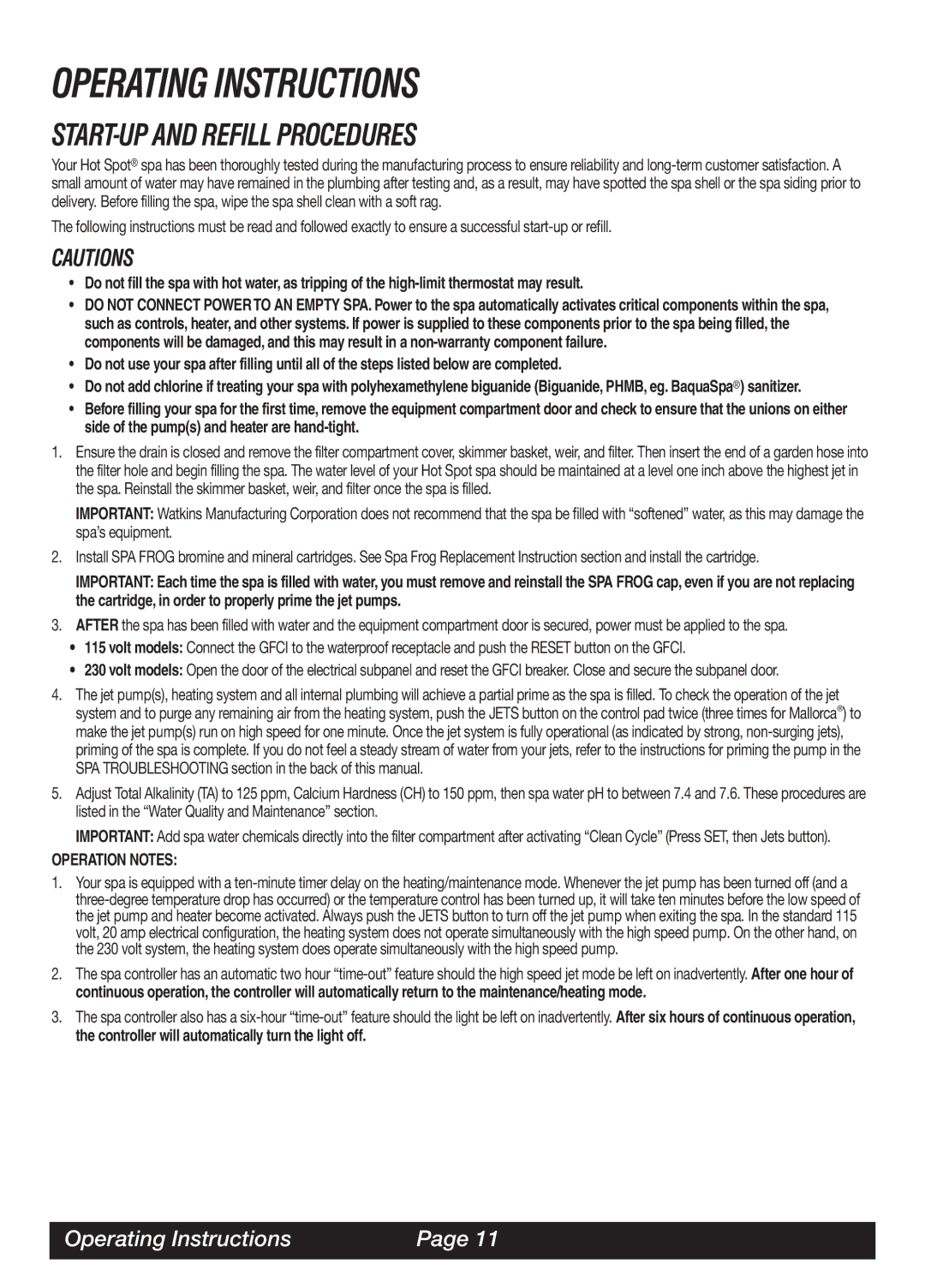 Watkins SOR, LAP, MAL, TRI manual Operating Instructions, START-UP and Refill Procedures 