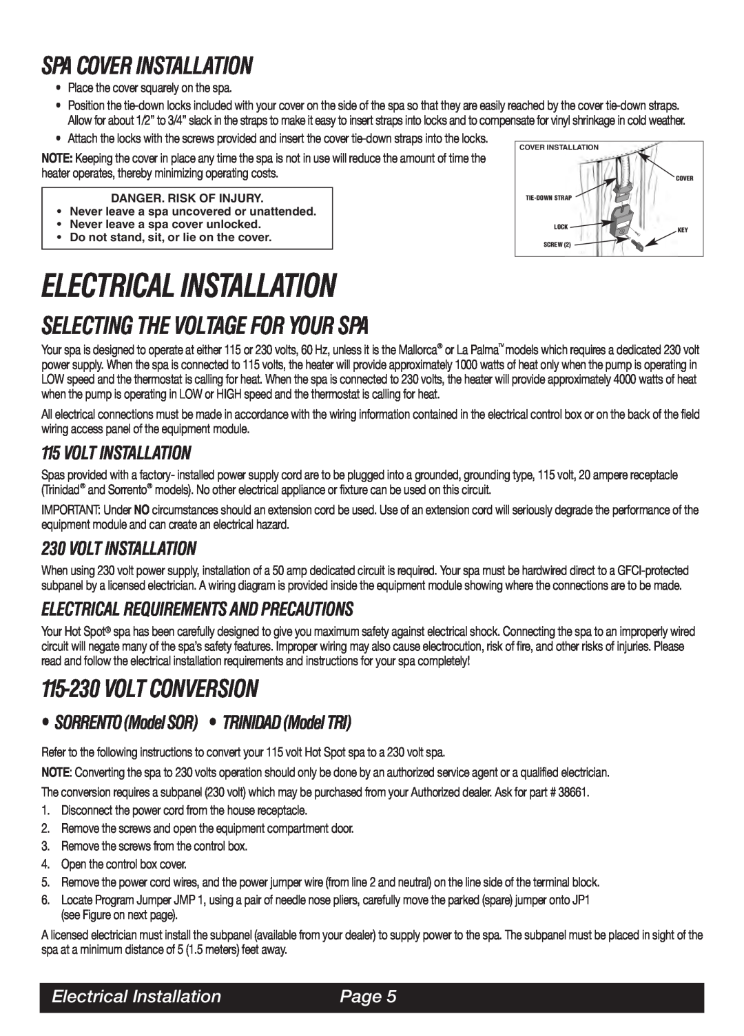 Watkins LAP Electrical Installation, Spa Cover Installation, Selecting The Voltage For Your Spa, 115-230VOLT CONVERSION 